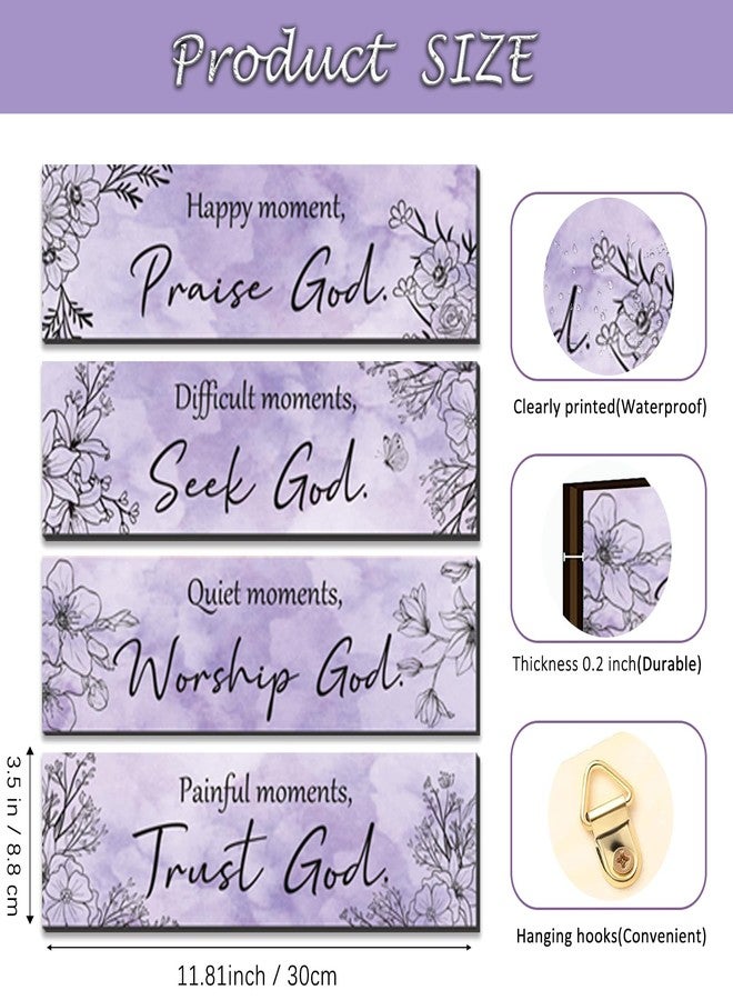 ZINYAZHE 4 Pieces Purple Wall Decor for Girls Purple Bathroom Decor Floral Wooden Hanging Wall Art Women Bedroom Sign with Inspirational Quote Inspirational Decoration for Bedroom Kitchen(purple) - Image 5